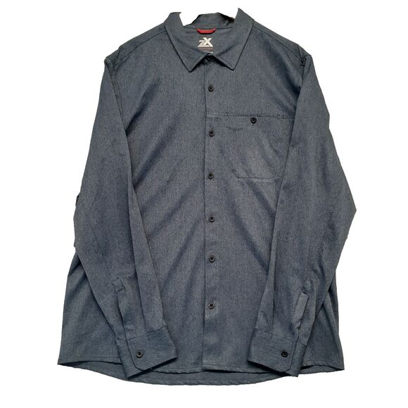 Zeroxposure Travel Series Men's XL Heather Navy Blue Long Sleeve Button Up Shirt - Picture 1 of 8